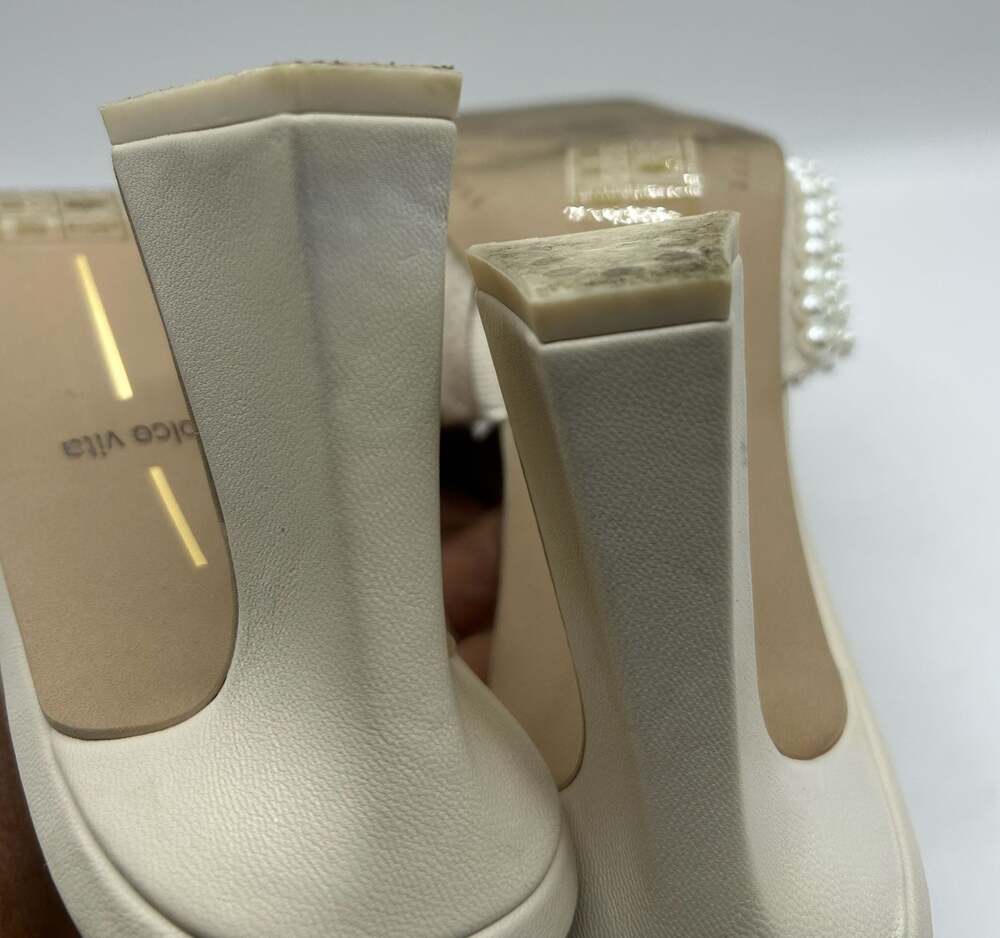 Dolce Vita Pearl Embellished Mule Heels Cream Square Sandals Size 7.5 - Picture 7 of 8
